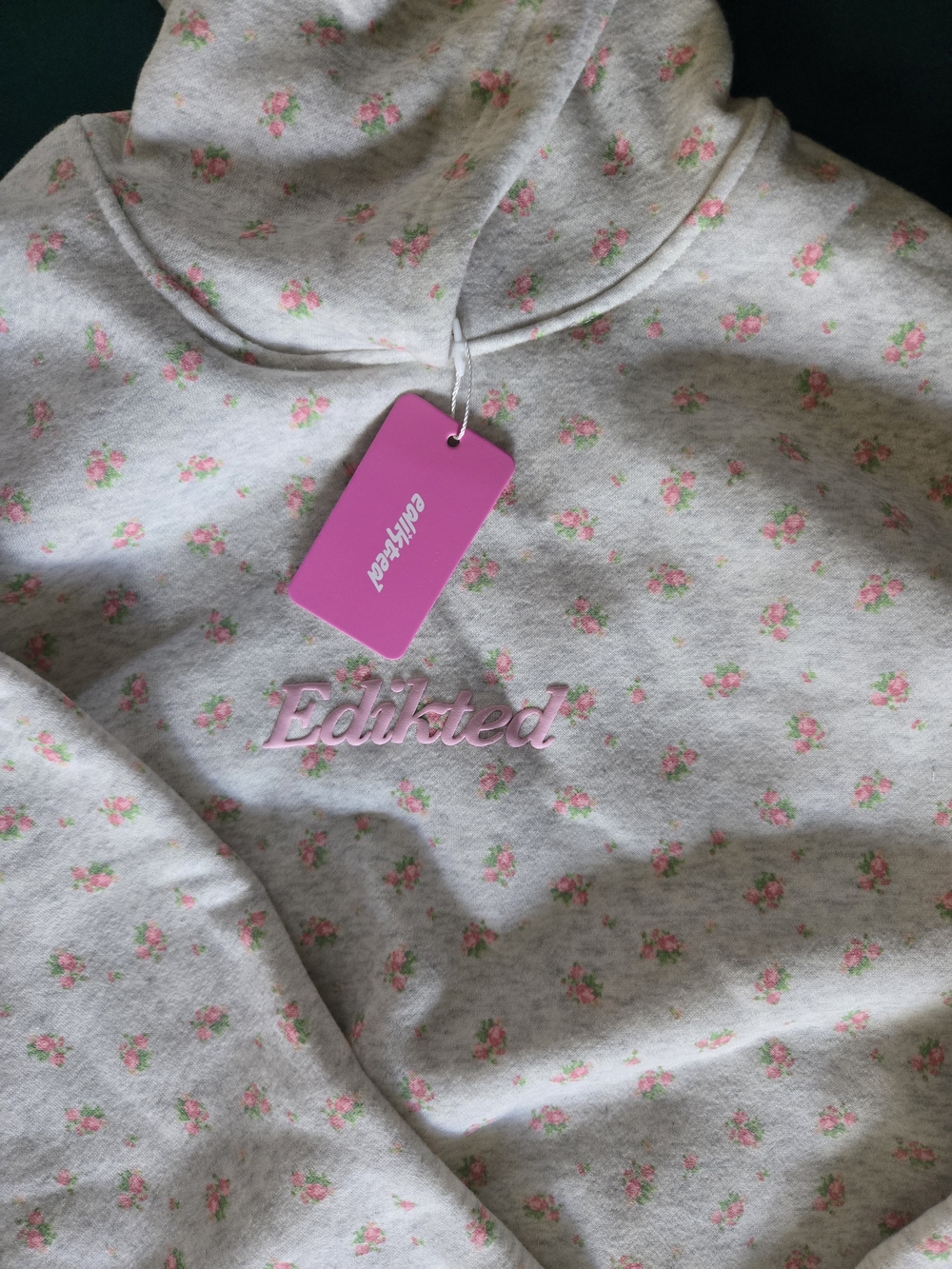 Edikted Cream Hoodie Sweater with Pink Floral Print - Picture 2 of 5
